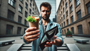 a man with an empty purse because high delivery cost